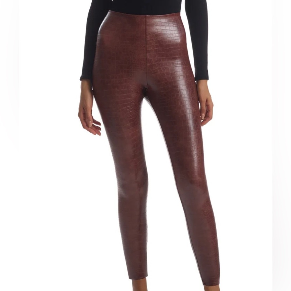 commando brown faux leather snakeskin leggings